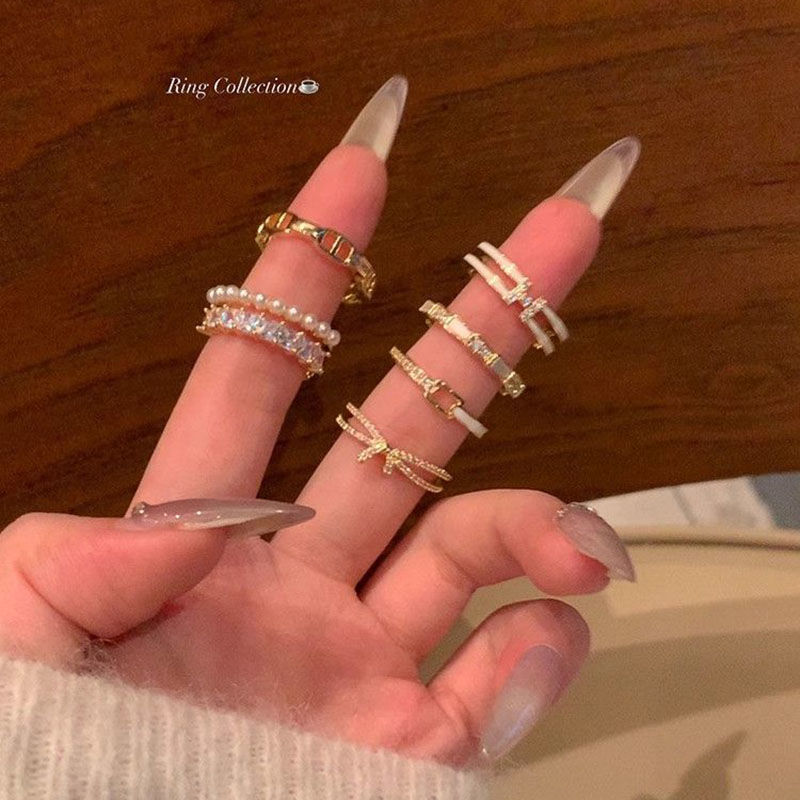 Wholesale Versatile Open Ring Collection for Women, Niche Design with Bowknot and Pearl, Index Finger Ring, Niche Light Luxury with a High-End Unique