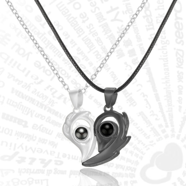 Wholesale Couple Magnetic Love Splicing Sun Moon Projection Necklace