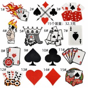 Playing card embroidery patch set 15 pieces
