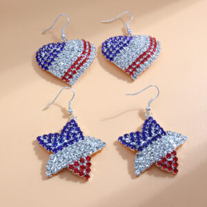 Wholesale Independence Day Diamond-encrusted Flag Five-pointed Star Pendant Earrings