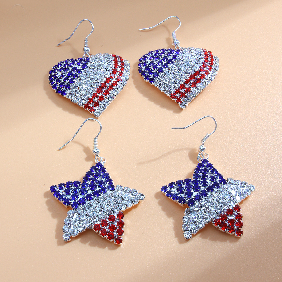 Wholesale Independence Day Diamond-encrusted Flag Five-inted Star Pendant Earrings