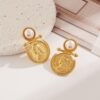 Wholesale Stainless Steel Retro Gold Coin Earrings