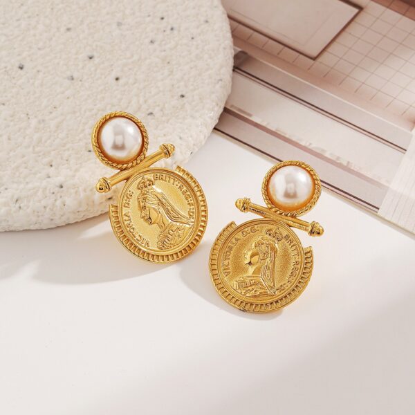 Wholesale Stainless Steel Retro Gold Coin Earrings