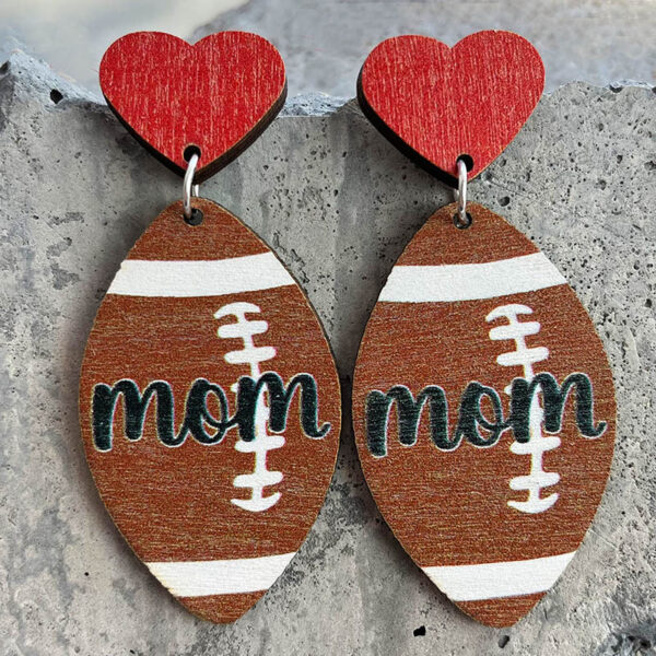 Wholesale Mother's Day Gift Baseball Football Love Wooden Earrings