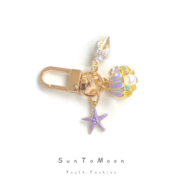 Wholesale Ocean Pearl Shell Sea Star Conch Metal Keychain