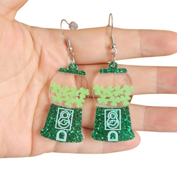 Wholesale St. Patrick's Day Green Clover Hat Boots Gold Coin Acrylic Earrings