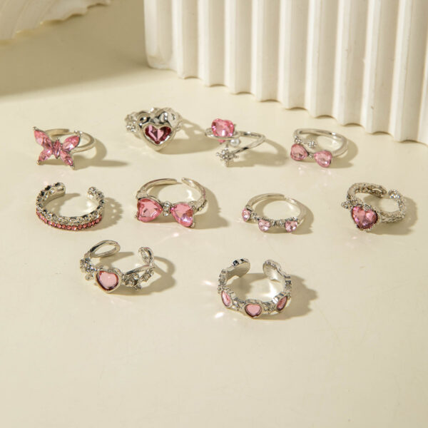 Wholesale Luxury Heart Gemstone Ring Set Open Ring
