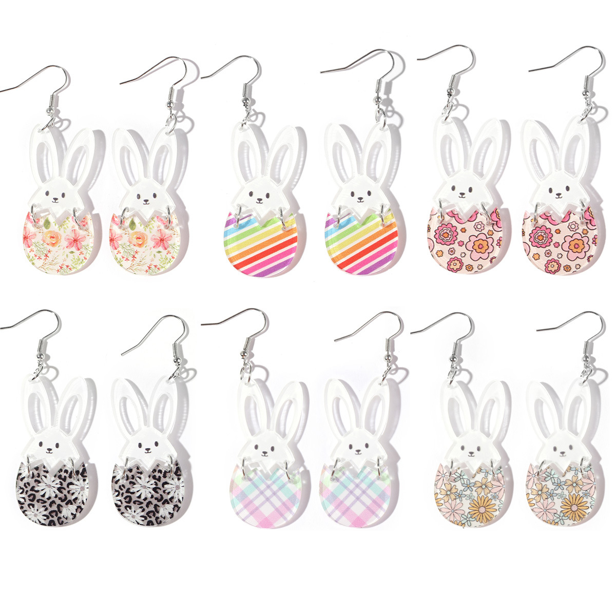 Wholesale Easter painted rabbit head Easter e splicing acrylic earrings