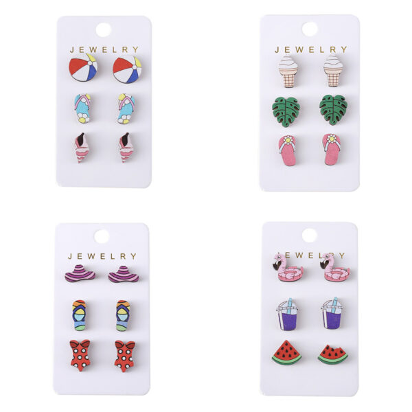 Wholesale Spring and Summer Ocean Wind Slippers Conch Ice Cream Wooden Earrings