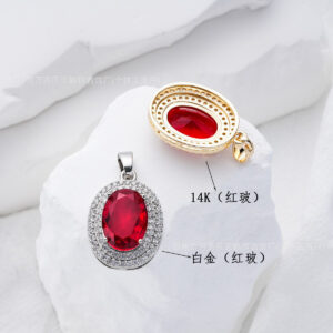 O-shaped chain + pendant (gold) red glass