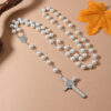 Wholesale Glass Imitation Pearl Cross Rosary Necklace
