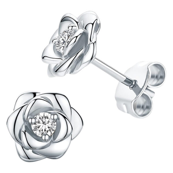 Wholesale Silver rose studded earrings with diamonds