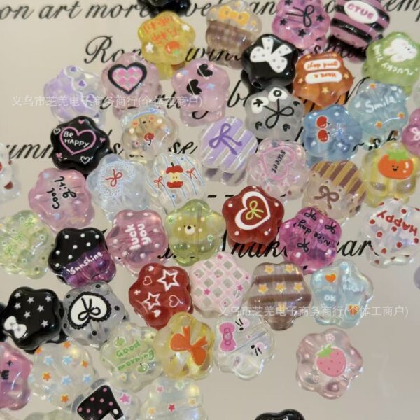 Wholesale 10pcs transparent embossed flower lucky bag acrylic beads