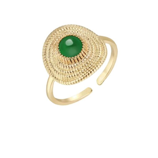 Wholesale Emerald Straw Hat Ring Elegant Retro Luxury Adjustable Ring
