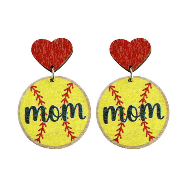 Wholesale Mother's Day Gift Baseball Football Love Wooden Earrings