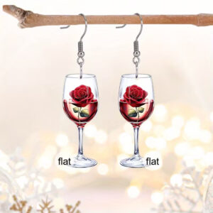 Wholesale Red wine glass and red rose earrings, Valentine's Day acrylic earrings
