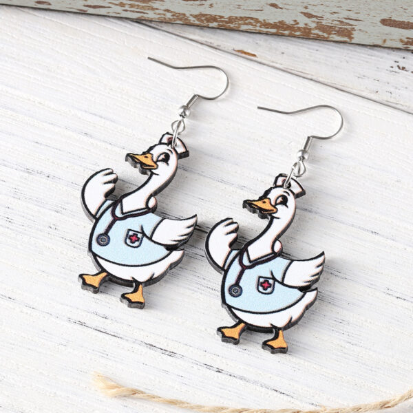 Wholesale Quirky Stethoscope Nurse Goose Wooden Double-sided Earrings