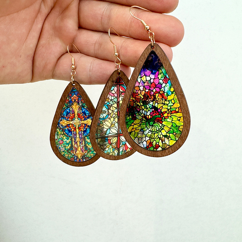 Wholesale Waterop shaped colored printed acrylic earrings