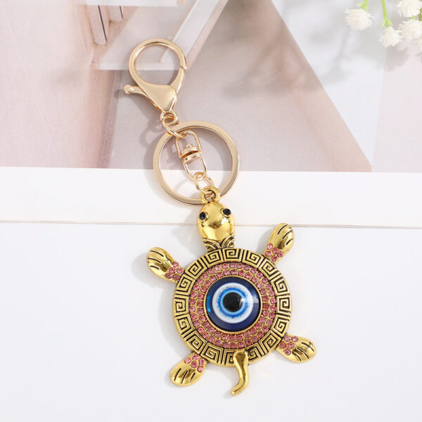 Wholesale Devil's Eye Turtle Blue Eyes with Water Diamond Metal Keychain