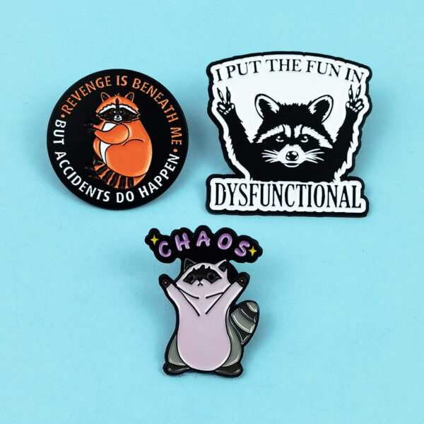 Wholesale English quote Cute cartoon brooch with cute raccoon cat