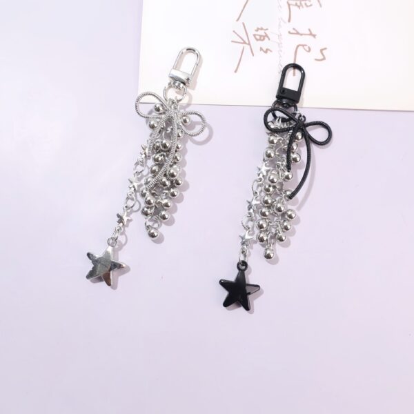 Wholesale Bow five pointed star tassel metal keychain
