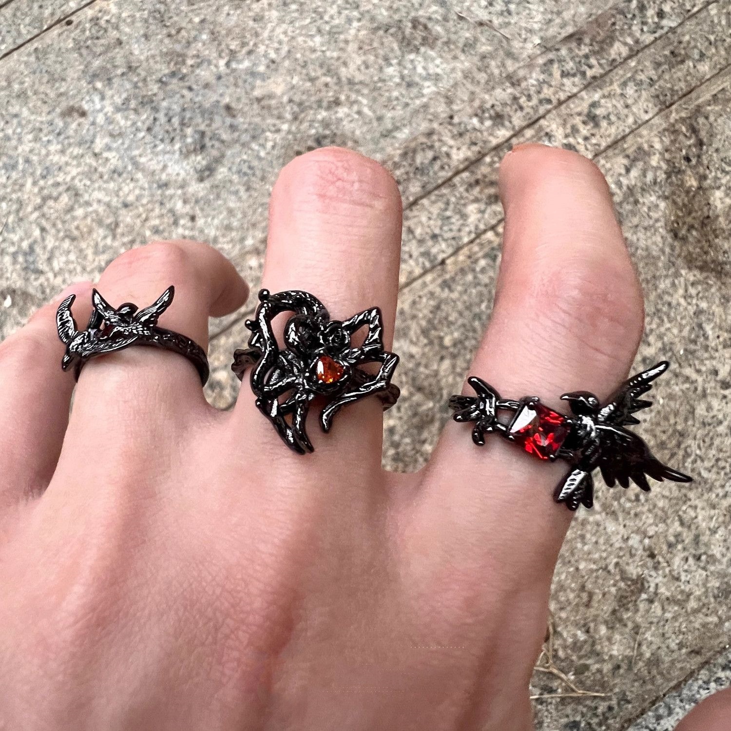 Wholesale Punk European Black Style Butterfly Irregular Flower Ring