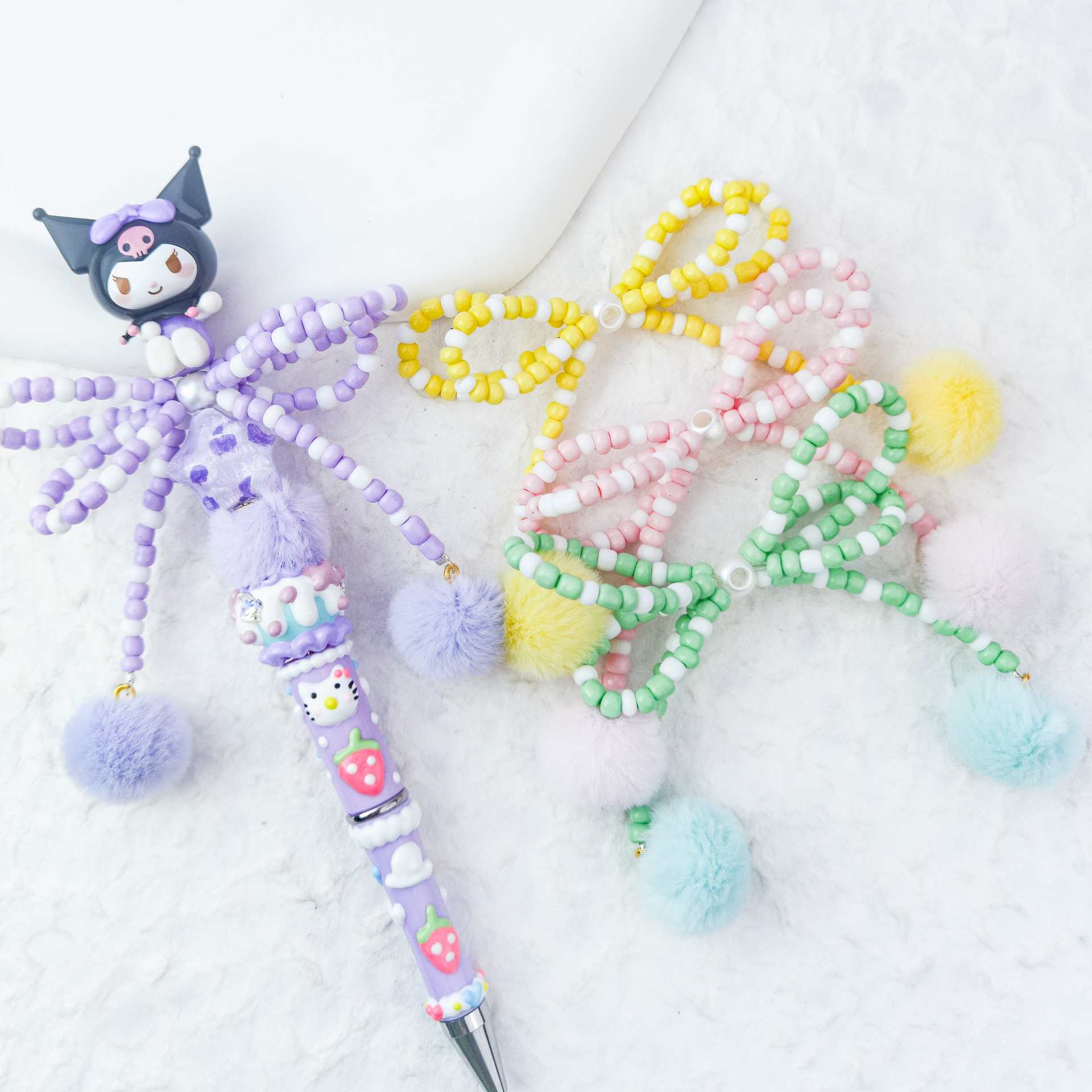 Wholesale Through Hole Pen Double Layer Bead Bow DIY Mobile Phone Chain