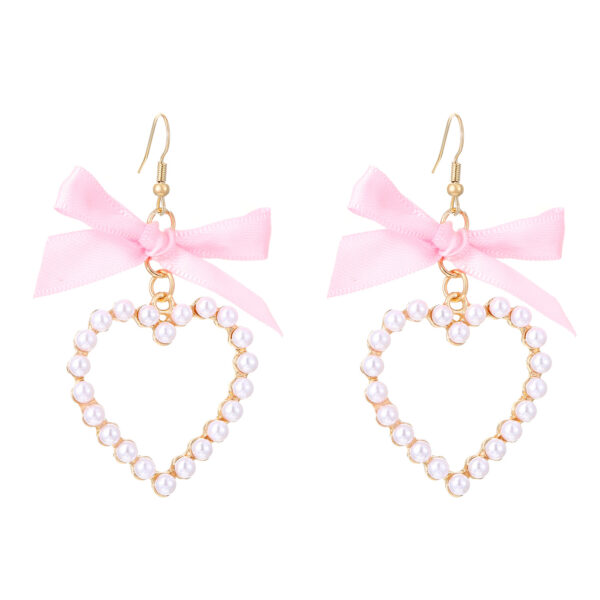 Wholesale Sweet bowknot ribbon pearl heart earrings