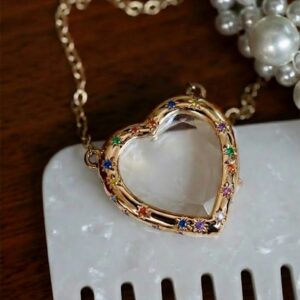Heart-shaped full pave colorful diamond glass necklace (empty box)