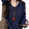 Wholesale Red hollow flower heart-shaped necklace