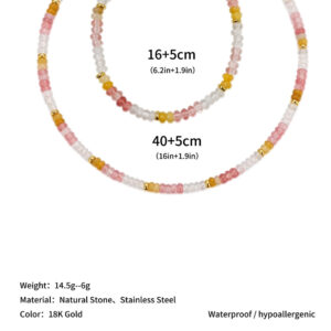 Peach blossom-rose quartz---gold / Necklace 40+5cm---can be customized