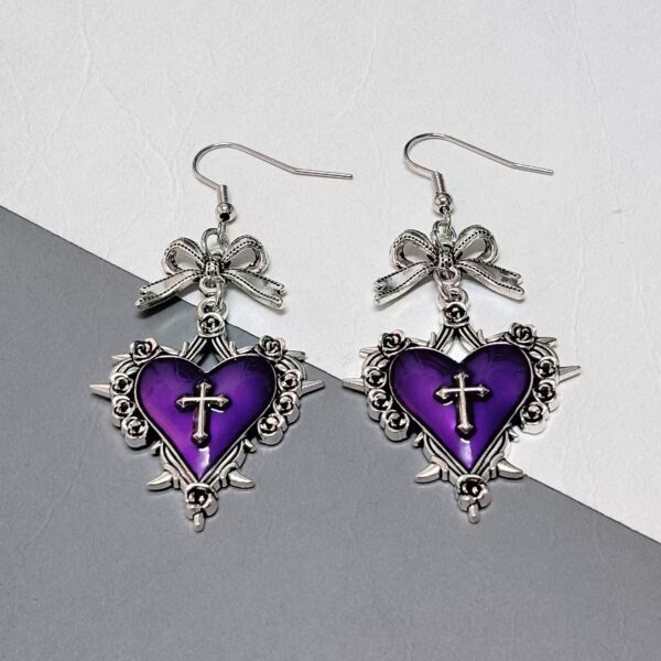 Wholesale Dark Blood-Colored Heart-Shaped Rose Bow Thorn Gothic Earrings
