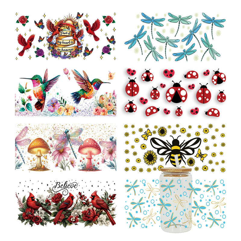 Wholesale Colorful Cartoon Little Bird Ladybug 16oz C UV DTF Wraps