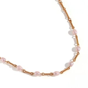 Wrapped metal wire freshwater pearl handmade chain necklace-gold