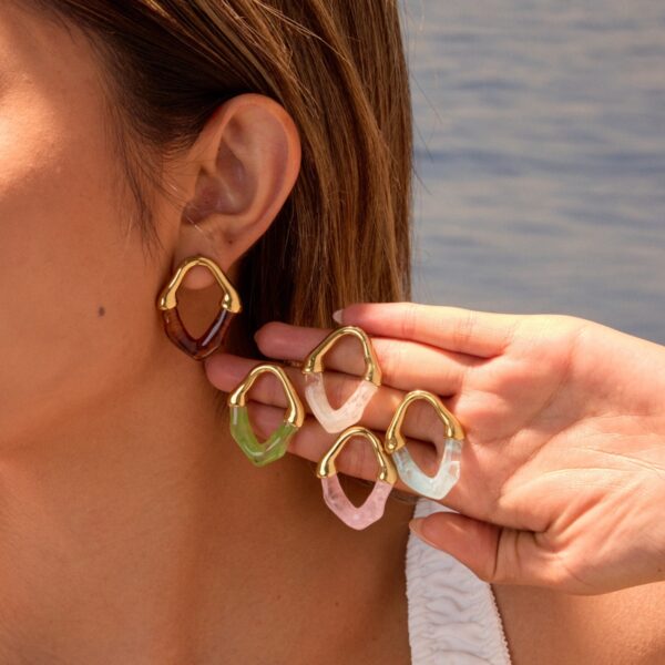 Wholesale Colored resin spliced stainless steel earrings