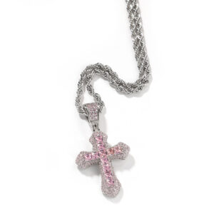 Silver Pink Pendant 3mm24inch Stainless Steel Twist Chain