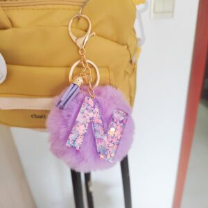 Purple Letter Fur Ball Pendant/N