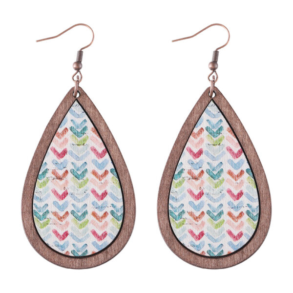 Wholesale Color Flower Arrow Painted Water Drop Pendant Wooden Bohemian Earrings