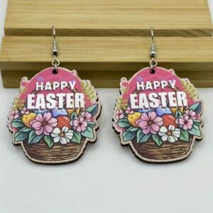 O1CN01oeIUQO1gBDzEMoCV1_2216683834103-0-cib Wholesale Easter Flower Basket Rabbit Printed Easter Egg Wooden Earrings