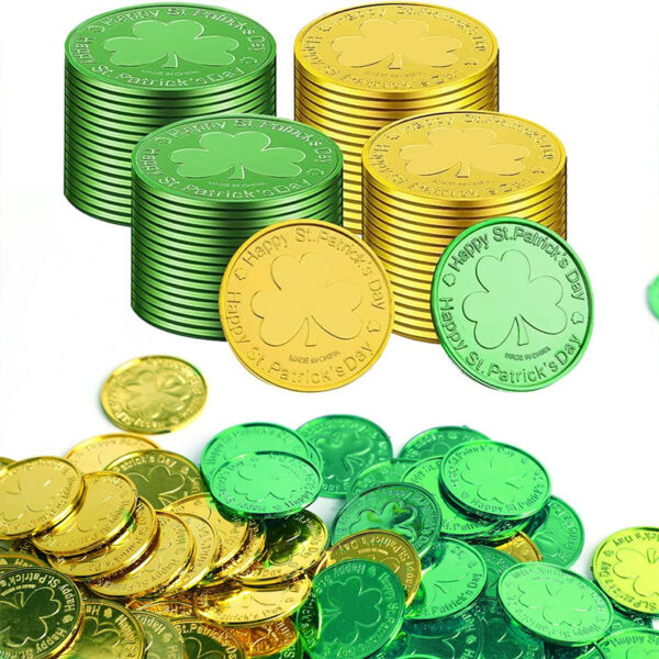 Wholesale St. Patrick's Day Shamrock Plastic Coins Gold Props