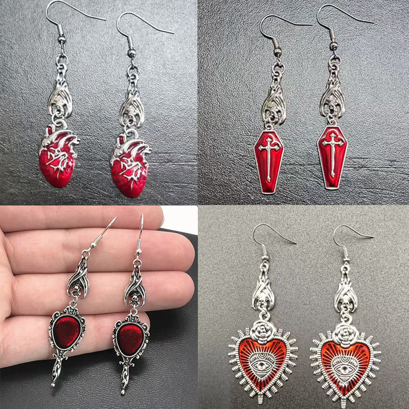 Wholesale Earrings Dark Gothic Punk Style Coin Heart Vampire Cross Earrings