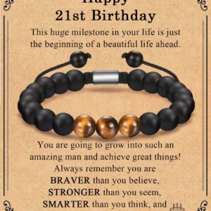 21th card + tiger eye stone black frosted bracelet