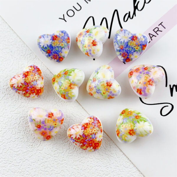Wholesale 10pcs double-sided printed oil painting style flower love acrylic beads