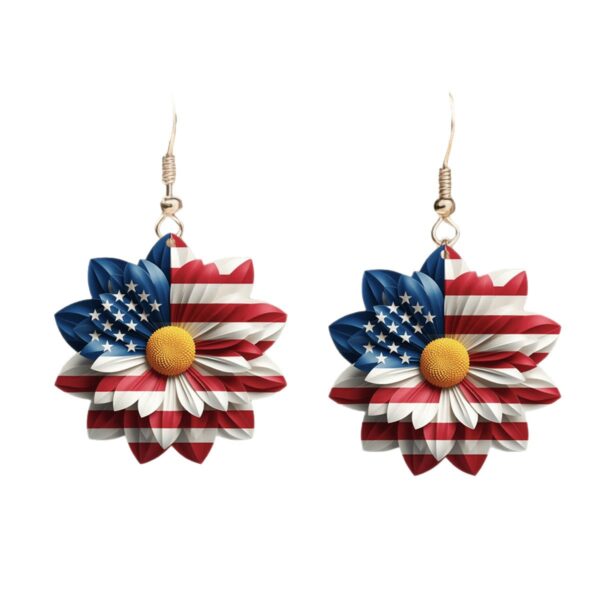 Wholesale Red White Blue Flag Daisy Bald Eagle Pendant Acrylic Earrings