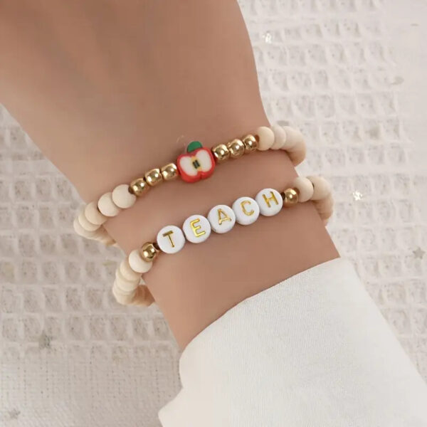 Wholesale Letter Teacher's Day Soft Ceramic Apple Layered Bracelet Set
