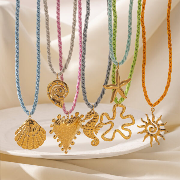 Wholesale Taina European and American Stainless Steel Necklace Women's Niche Design Colorfulful Rope Braided Shell Starfish Shell Necklace Trendy