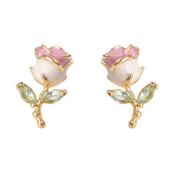 Wholesale Enamel drip glazed micro inlaid zircon rose silver needle earrings