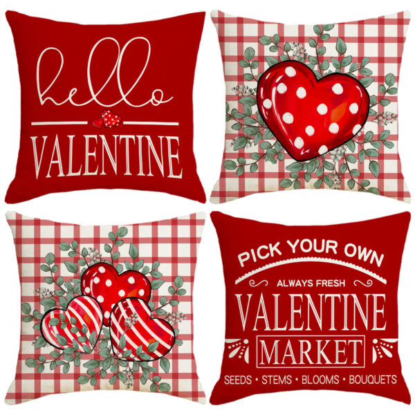 Wholesale Valentine's Day Linen Plaid Printed Love Waist Pillowcase