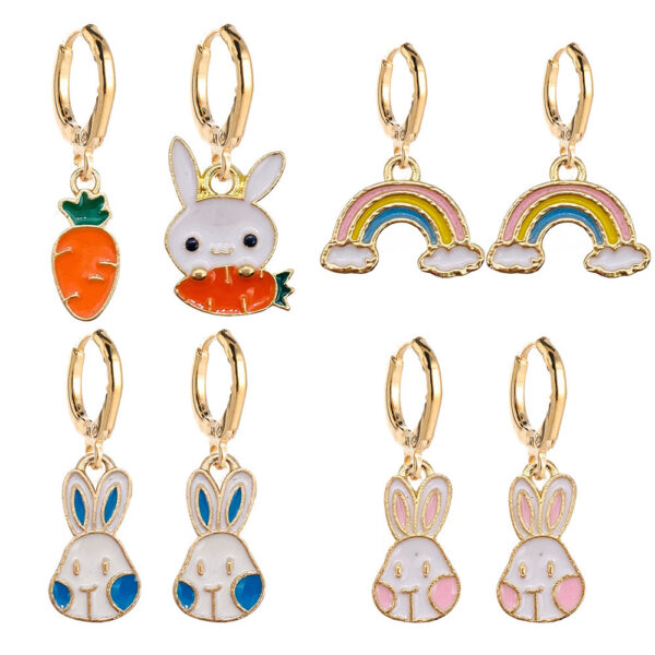 Wholesale Easter Rabbit Carrot Rainbow Asymmetric Earrings