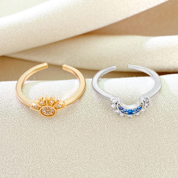 Wholesale Sun and Moon Tonghui Stacked Diamond Open Ring